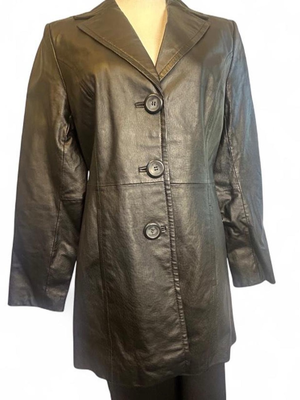 Black Leather Button-Front Women's Jacket